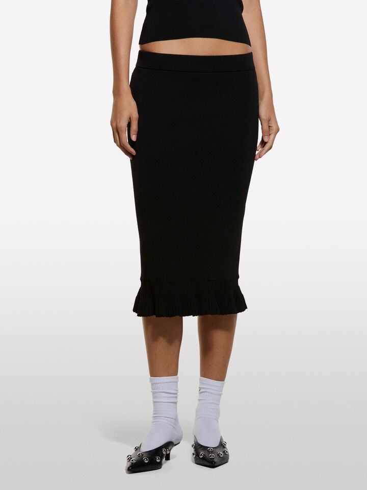 Black knit skirt with rouches - women's midi skirts - Black | Sisley image number 3